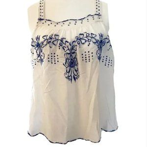 REBECCA TAYLOR Embroidered Floral Tank w/ Button Detail on Back SIZE 4